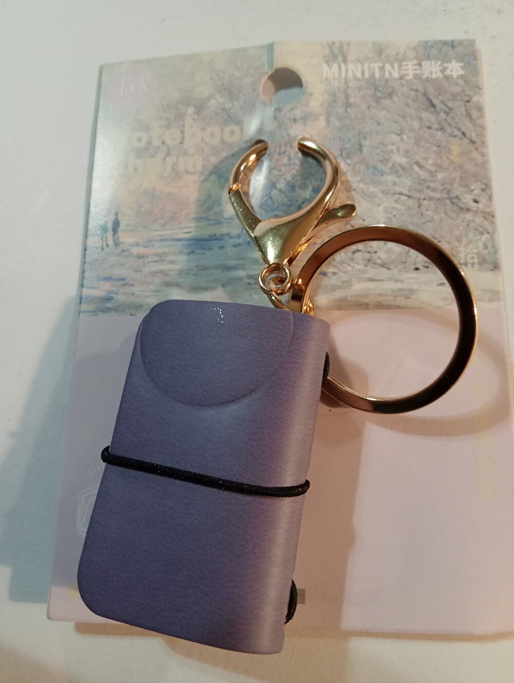 Mini Purple Keychain Notebook Accessory with Gold Hardware